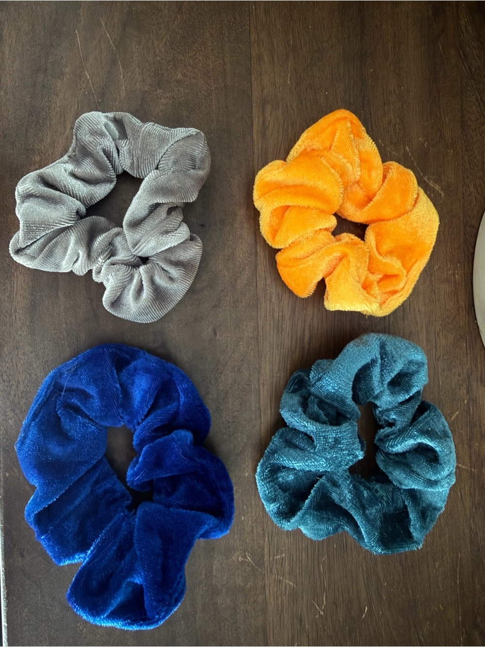 Kids Velvet Scrunchie Hair Ties - Silver, Orange, Royal Blue, Teal
